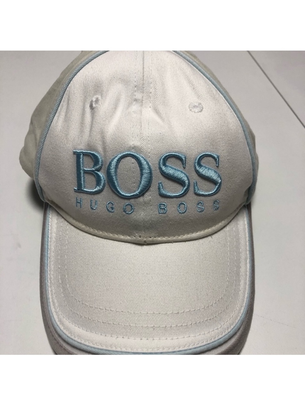 Hugo Boss White Baseball Cap with Light Blue Embroidery